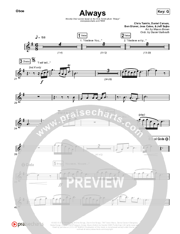 Always (Worship Choir SAB) Oboe (Chris Tomlin / Arr. Mason Brown)