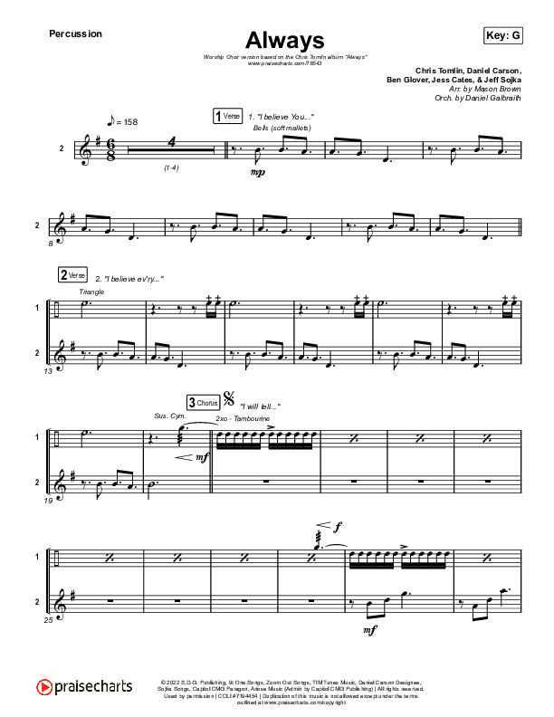 Always (Worship Choir SAB) Percussion (Chris Tomlin / Arr. Mason Brown)