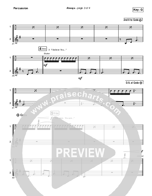 Always (Worship Choir SAB) Percussion (Chris Tomlin / Arr. Mason Brown)