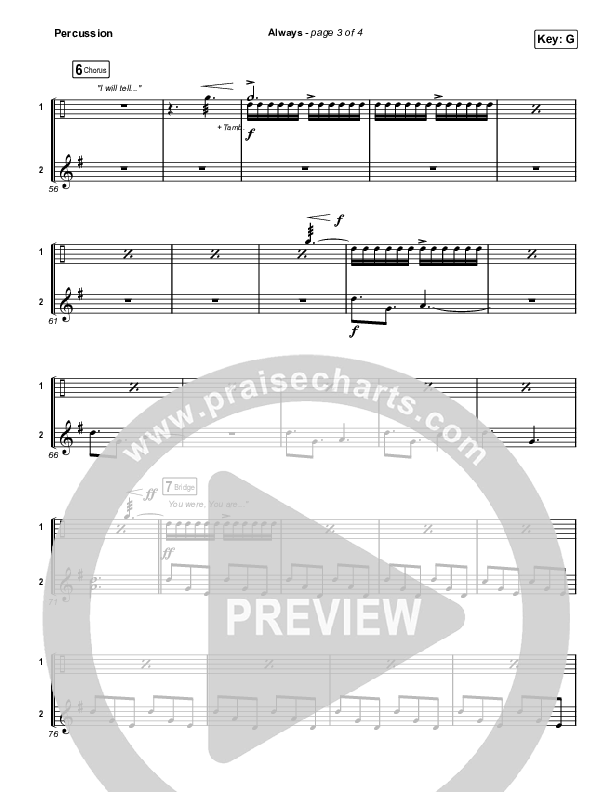 Always (Worship Choir SAB) Percussion (Chris Tomlin / Arr. Mason Brown)