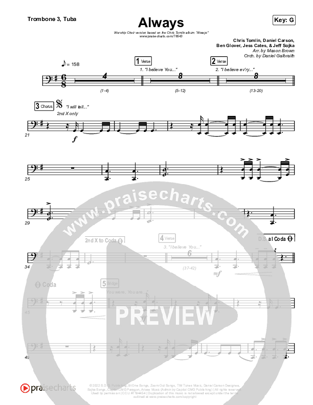 Always (Worship Choir SAB) Trombone 3/Tuba (Chris Tomlin / Arr. Mason Brown)