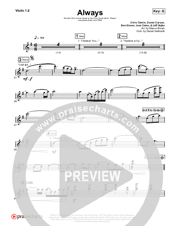 Always (Worship Choir SAB) Violin 1/2 (Chris Tomlin / Arr. Mason Brown)