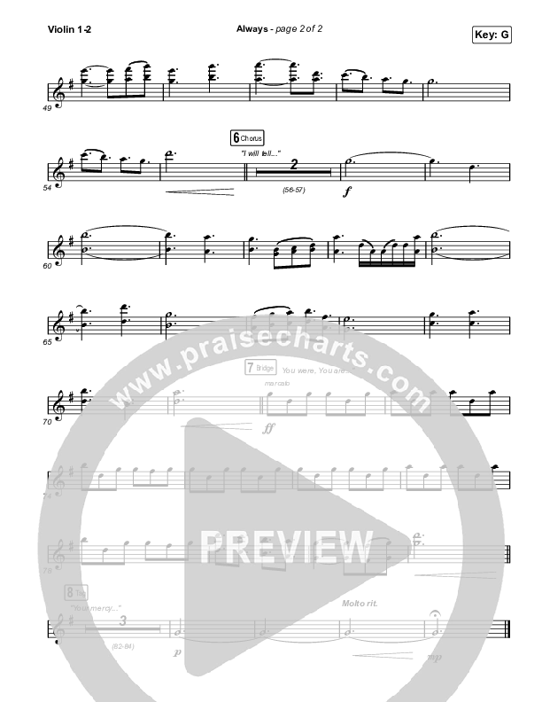 Always (Worship Choir SAB) Violin 1/2 (Chris Tomlin / Arr. Mason Brown)