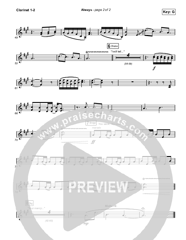 Always (Worship Choir/SAB) Clarinet 1/2 (PraiseCharts Choral / Chris Tomlin / Arr. Mason Brown)