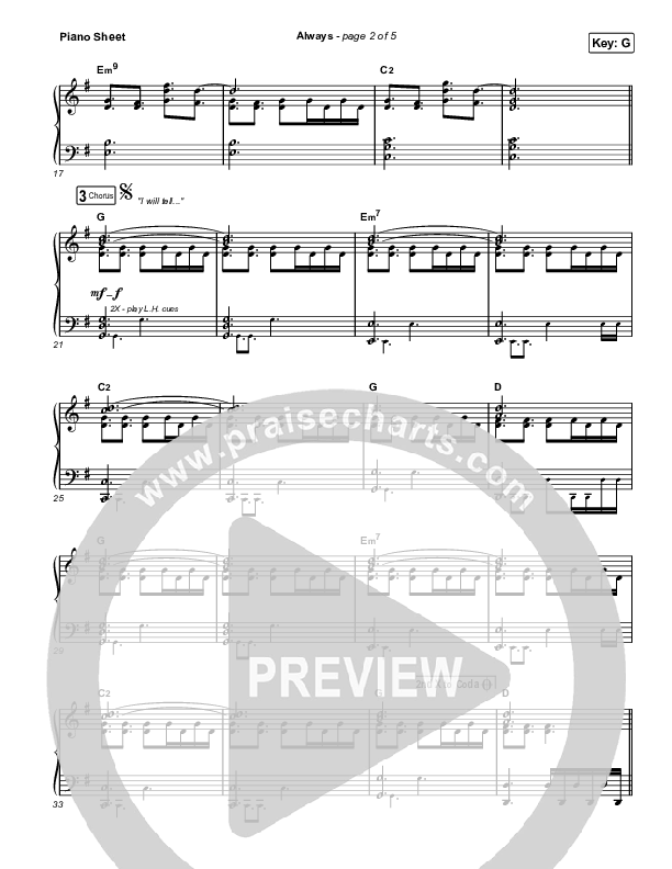Always (Worship Choir/SAB) Piano Sheet (PraiseCharts Choral / Chris Tomlin / Arr. Mason Brown)