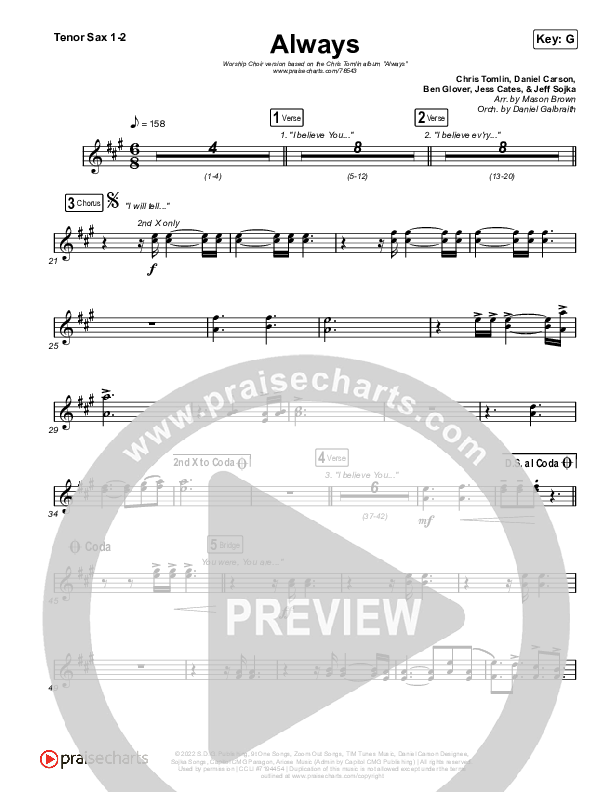 Always (Worship Choir/SAB) Tenor Sax 1/2 (Chris Tomlin / Arr. Mason Brown)