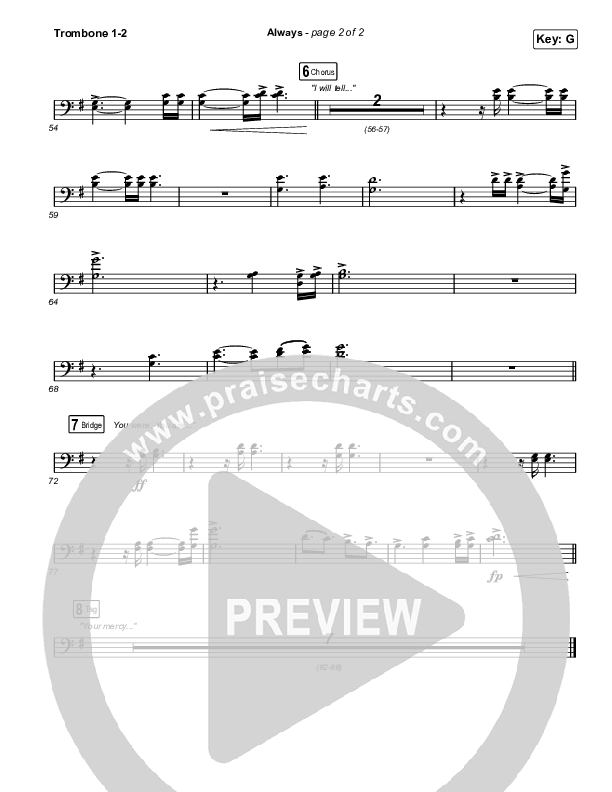 Always (Worship Choir/SAB) Trombone 1/2 (PraiseCharts Choral / Chris Tomlin / Arr. Mason Brown)