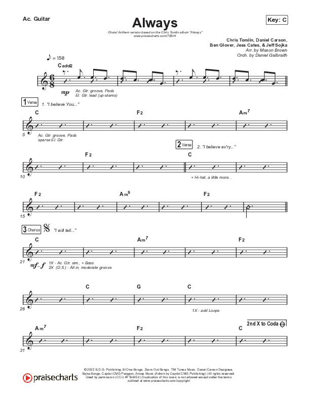 Always (Choral Anthem SATB) Acoustic Guitar (Chris Tomlin / Arr. Erik Foster)