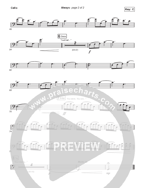 Always (Choral Anthem SATB) Cello (Chris Tomlin / Arr. Erik Foster)