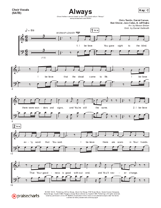 Always (Choral Anthem SATB) Choir Sheet (SATB) (Chris Tomlin / Arr. Erik Foster)