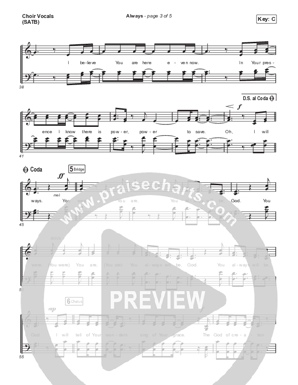 Always (Choral Anthem SATB) Choir Sheet (SATB) (Chris Tomlin / Arr. Erik Foster)