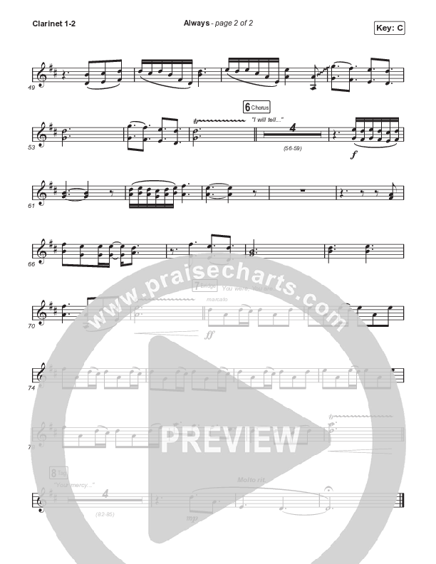Always (Choral Anthem SATB) Clarinet 1,2 (Chris Tomlin / Arr. Erik Foster)