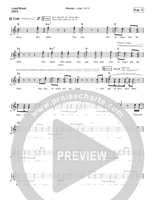Always (Choral Anthem SATB) Lead Sheet (SAT) (Chris Tomlin / Arr. Erik Foster)