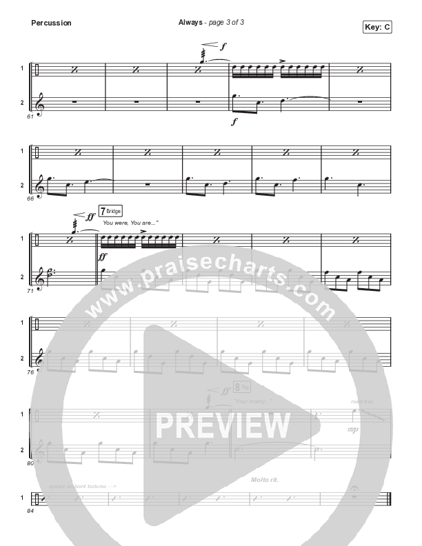 Always (Choral Anthem SATB) Percussion (Chris Tomlin / Arr. Erik Foster)