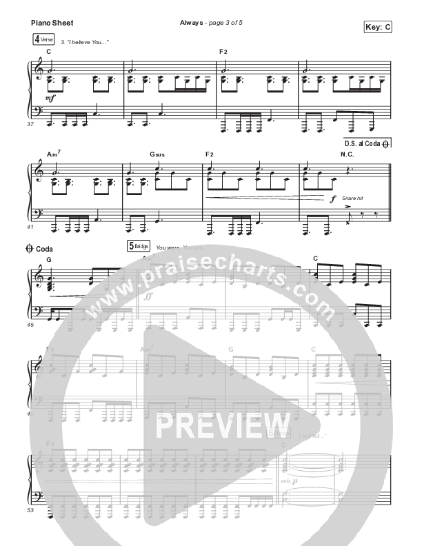 Always (Choral Anthem SATB) Piano Sheet (Chris Tomlin / Arr. Erik Foster)