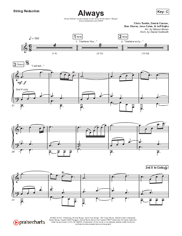 Always (Choral Anthem SATB) String Reduction (Chris Tomlin / Arr. Erik Foster)