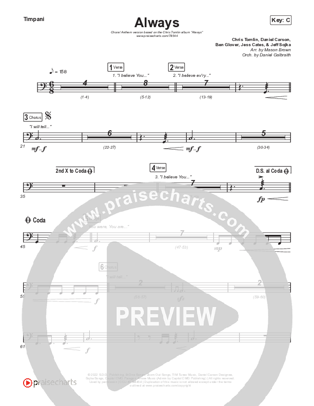 Always (Choral Anthem SATB) Timpani (Chris Tomlin / Arr. Erik Foster)