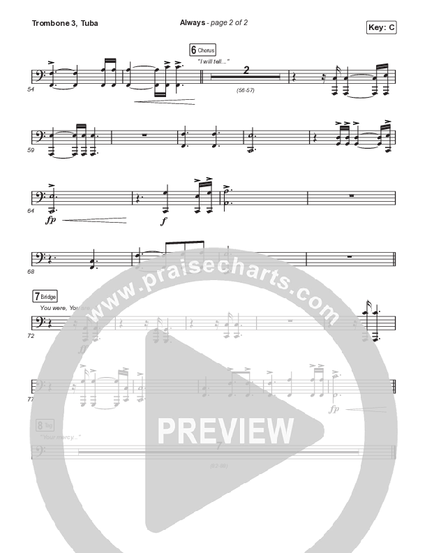 Always (Choral Anthem SATB) Trombone 3/Tuba (Chris Tomlin / Arr. Erik Foster)