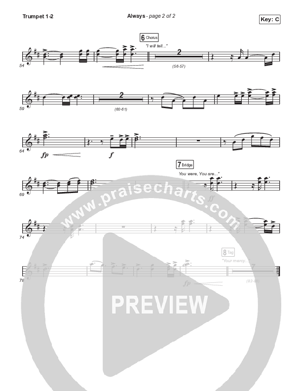 Always (Choral Anthem SATB) Trumpet 1,2 (Chris Tomlin / Arr. Erik Foster)