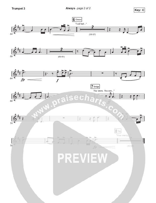 Always (Choral Anthem SATB) Trumpet 3 (Chris Tomlin / Arr. Erik Foster)