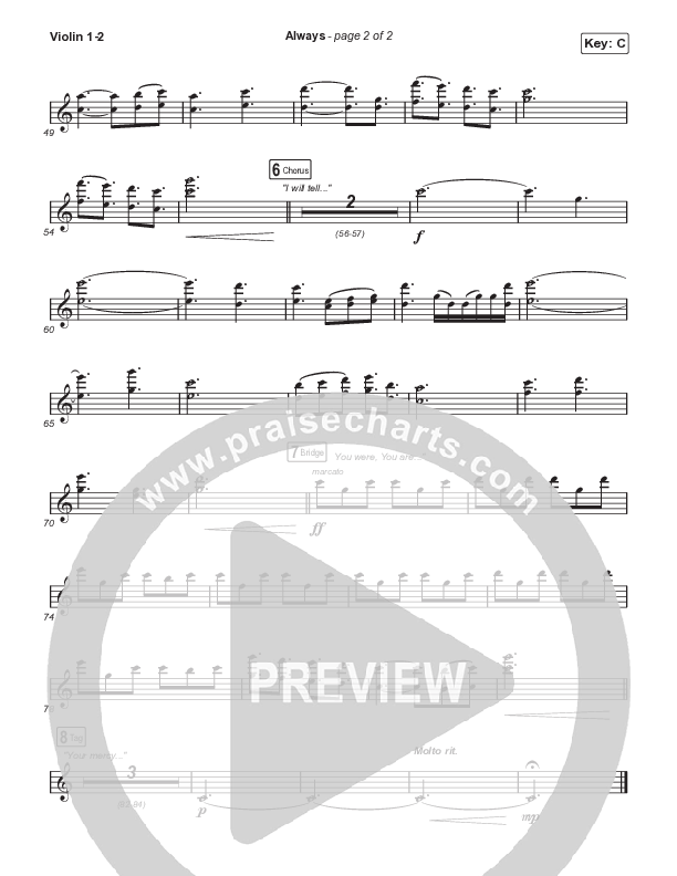 Always (Choral Anthem SATB) Violin 1,2 (Chris Tomlin / Arr. Erik Foster)