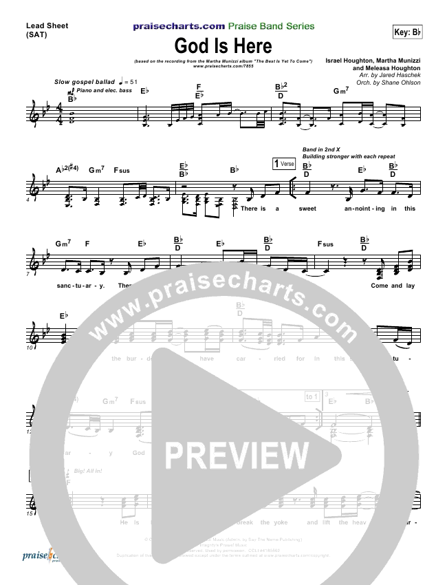 God Is Here Lead Sheet Piano Vocal Martha Munizzi Praisecharts