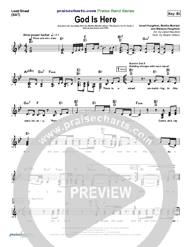 God Is Here Lead Sheet (SAT) (Martha Munizzi)