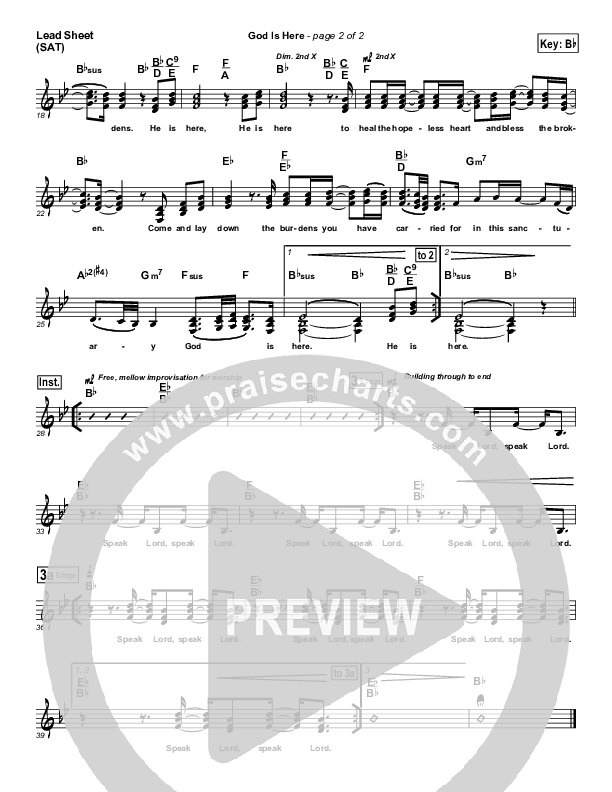 God Is Here Lead Sheet (SAT) (Martha Munizzi)