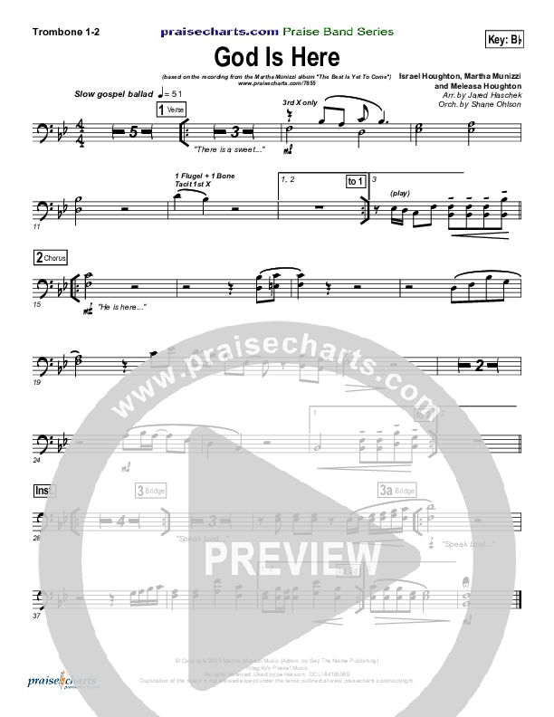 God Is Here Trombone 1/2 (Martha Munizzi)