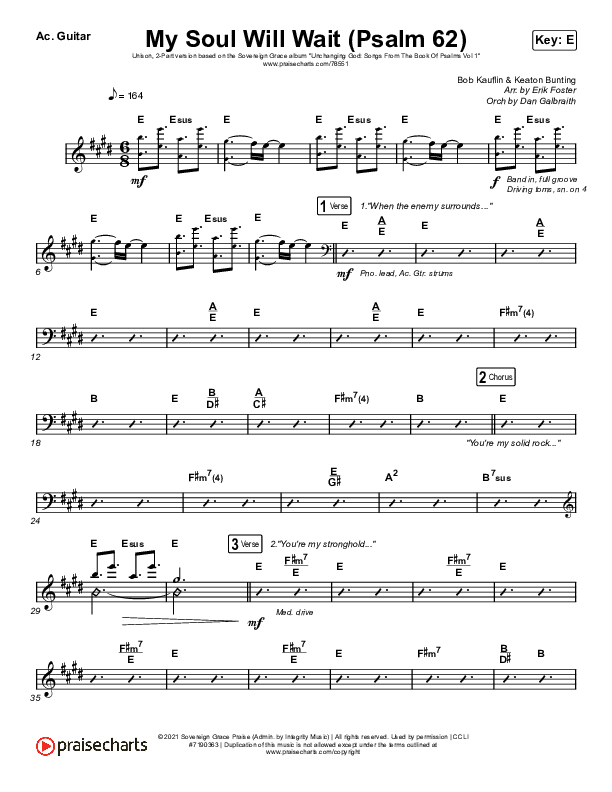 My Soul Will Wait (Psalm 62) (Unison/2-Part Choir) Acoustic Guitar (Sovereign Grace / Arr. Erik Foster)