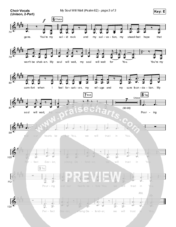 My Soul Will Wait (Psalm 62) (Unison/2-Part Choir) Choir Vocals (Uni/2-Part) (Sovereign Grace / Arr. Erik Foster)