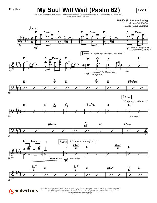 My Soul Will Wait (Psalm 62) (Unison/2-Part Choir) Rhythm Chart (Sovereign Grace / Arr. Erik Foster)