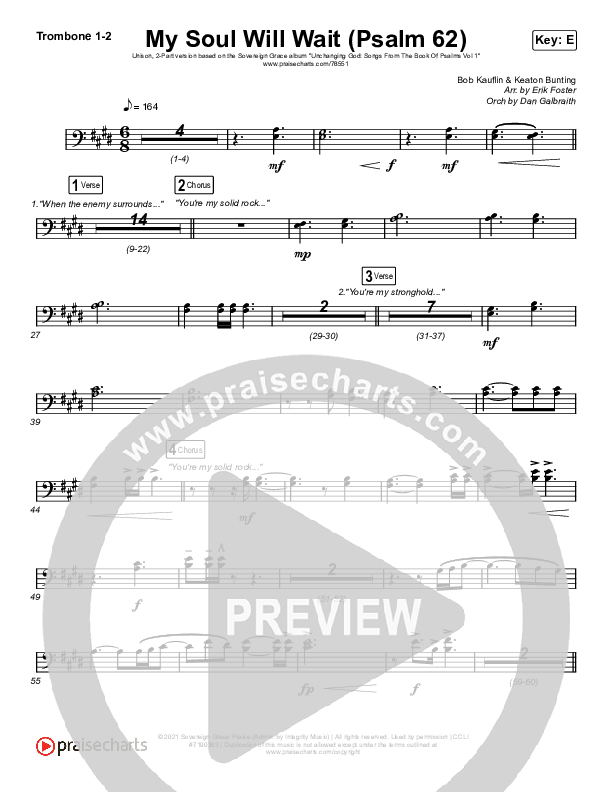 My Soul Will Wait (Psalm 62) (Unison/2-Part Choir) Trombone 1/2 (Sovereign Grace / Arr. Erik Foster)