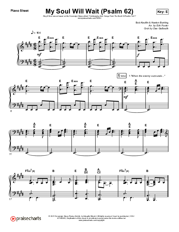 My Soul Will Wait (Psalm 62) (Sing It Now SATB) Piano Sheet (Sovereign Grace / Arr. Erik Foster)