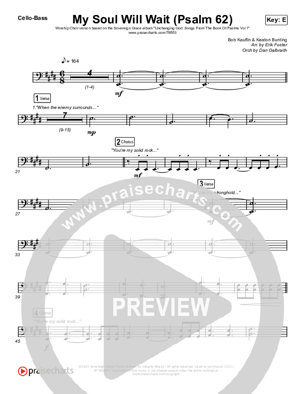 My Soul Will Wait (Psalm 62) (Worship Choir SAB) Cello/Bass (Sovereign Grace / Arr. Erik Foster)