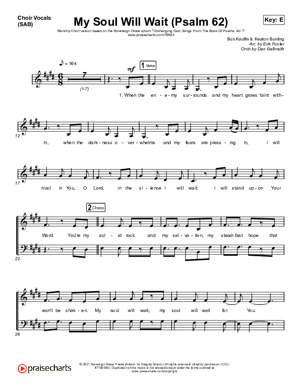 My Soul Will Wait (Psalm 62) (Worship Choir SAB) Choir Sheet (SAB) (Sovereign Grace / Arr. Erik Foster)