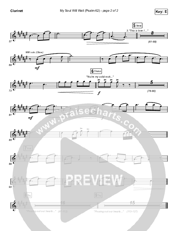 My Soul Will Wait (Psalm 62) (Worship Choir SAB) Clarinet (Sovereign Grace / Arr. Erik Foster)