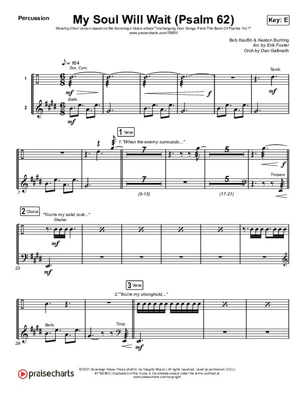 My Soul Will Wait (Psalm 62) (Worship Choir SAB) Percussion (Sovereign Grace / Arr. Erik Foster)