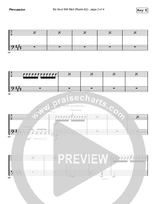 My Soul Will Wait (Psalm 62) (Worship Choir SAB) Percussion (Sovereign Grace / Arr. Erik Foster)