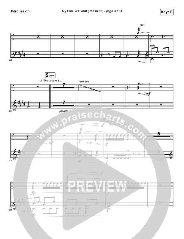 My Soul Will Wait (Psalm 62) (Worship Choir SAB) Percussion (Sovereign Grace / Arr. Erik Foster)