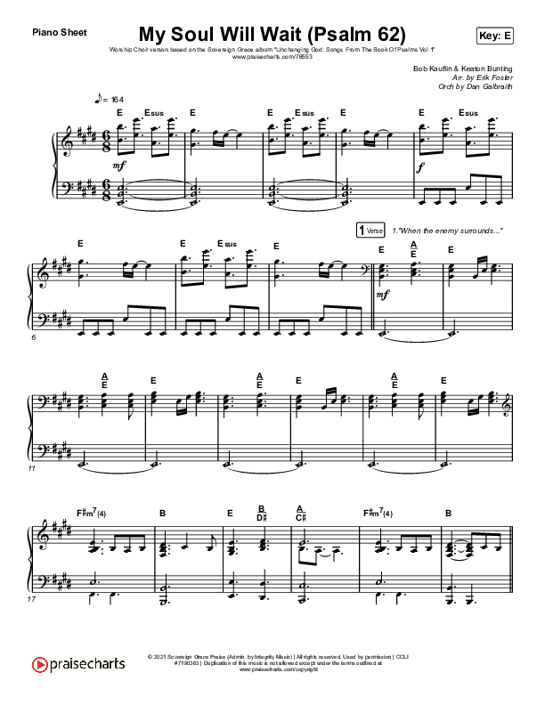 My Soul Will Wait (Psalm 62) (Worship Choir SAB) Piano Sheet (Sovereign Grace / Arr. Erik Foster)