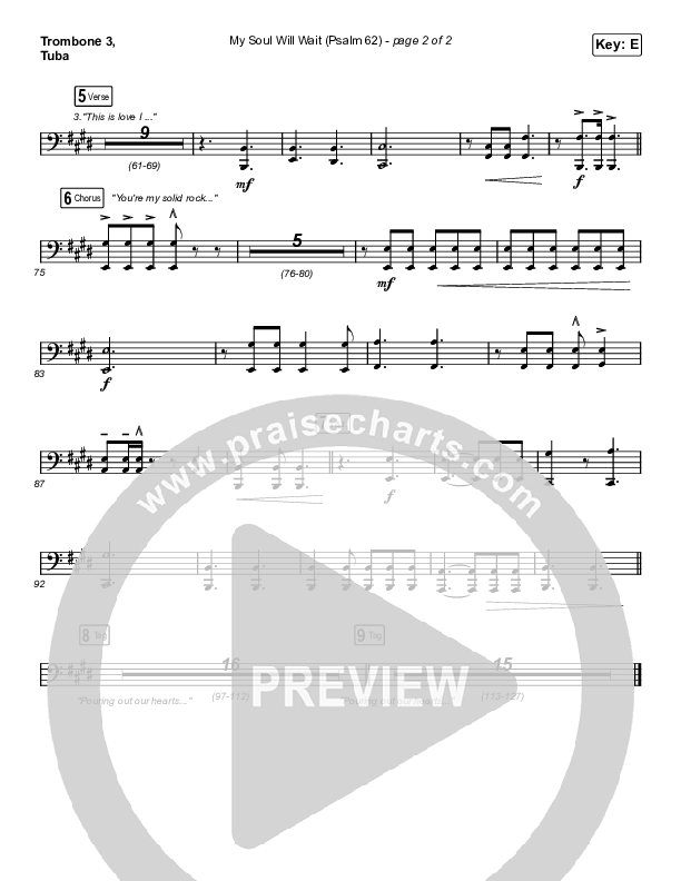 My Soul Will Wait (Psalm 62) (Worship Choir SAB) Trombone 3/Tuba (Sovereign Grace / Arr. Erik Foster)
