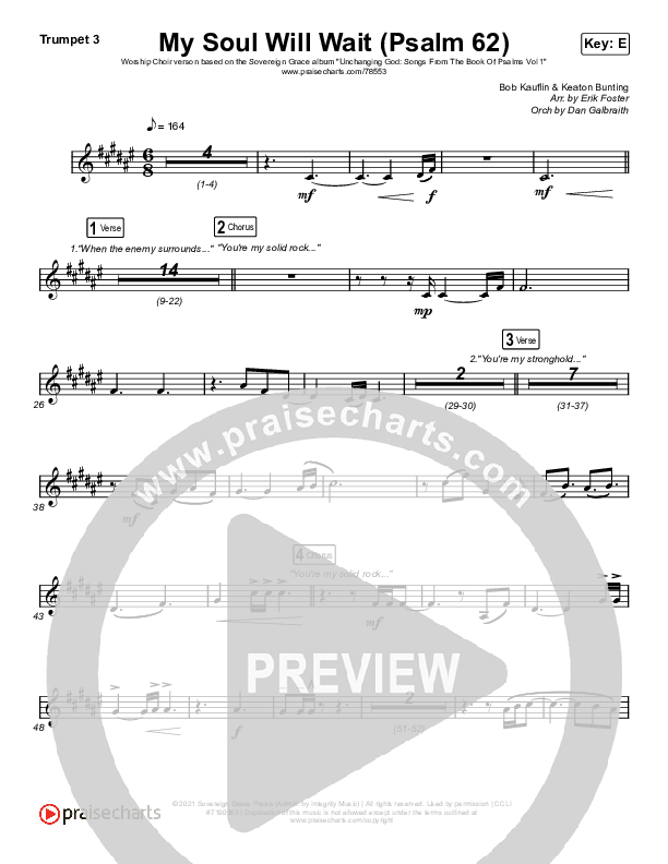 My Soul Will Wait (Psalm 62) (Worship Choir SAB) Trumpet 3 (Sovereign Grace / Arr. Erik Foster)