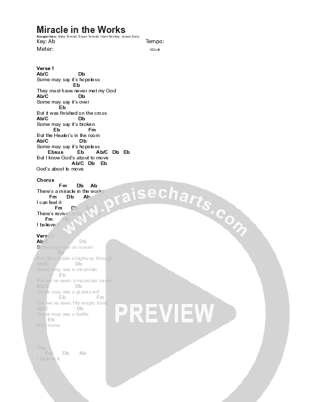 Miracle In The Works Chord Chart (Maverick City Music / TRIBL Music)