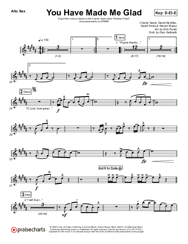 You Have Made Me Glad (Sing It Now SATB) Alto Sax (Charity Gayle / Arr. Erik Foster)