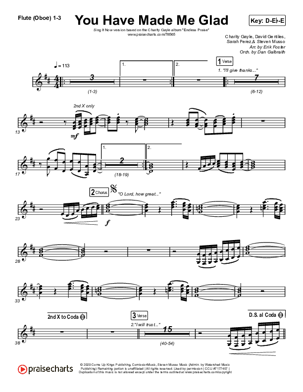 You Have Made Me Glad (Sing It Now SATB) Flute/Oboe 1/2/3 (Charity Gayle / Arr. Erik Foster)
