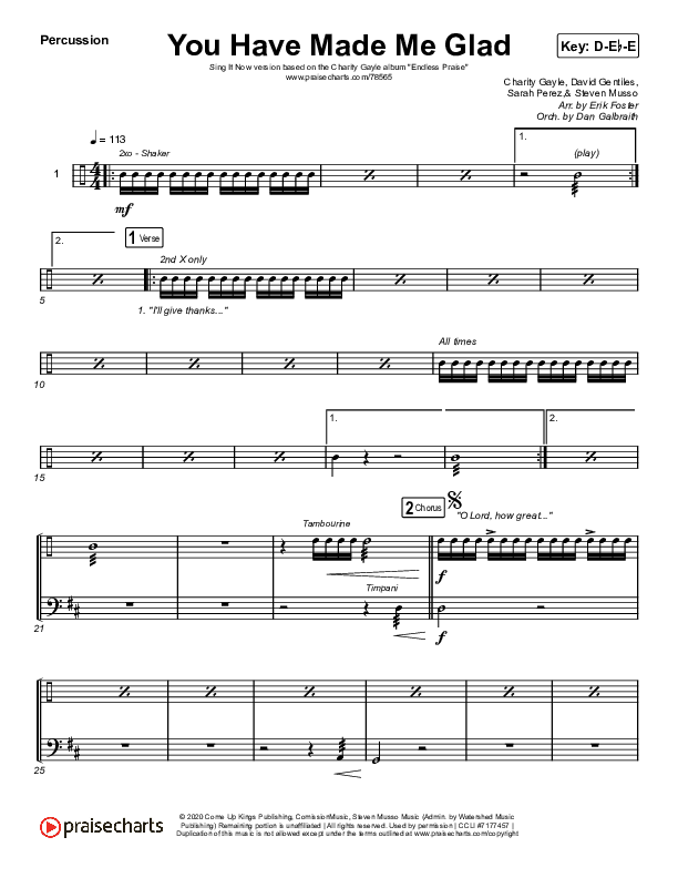 You Have Made Me Glad (Sing It Now SATB) Percussion (Charity Gayle / Arr. Erik Foster)