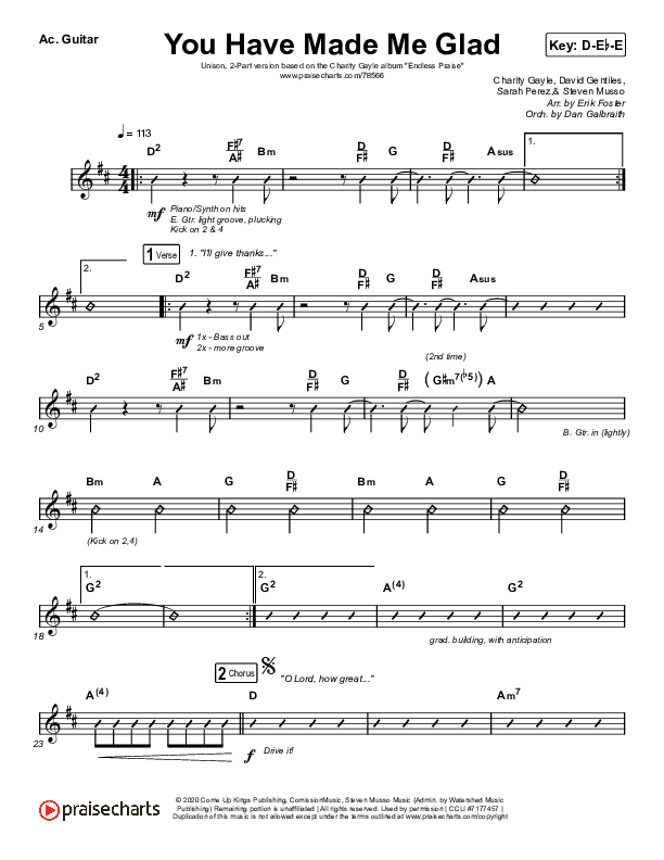 You Have Made Me Glad (Unison/2-Part Choir) Acoustic Guitar (Charity Gayle / Arr. Erik Foster)