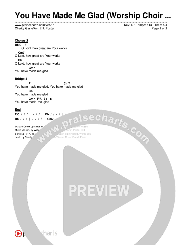 You Have Made Me Glad (Worship Choir SAB) Chords & Lyrics (Charity Gayle / Arr. Erik Foster)