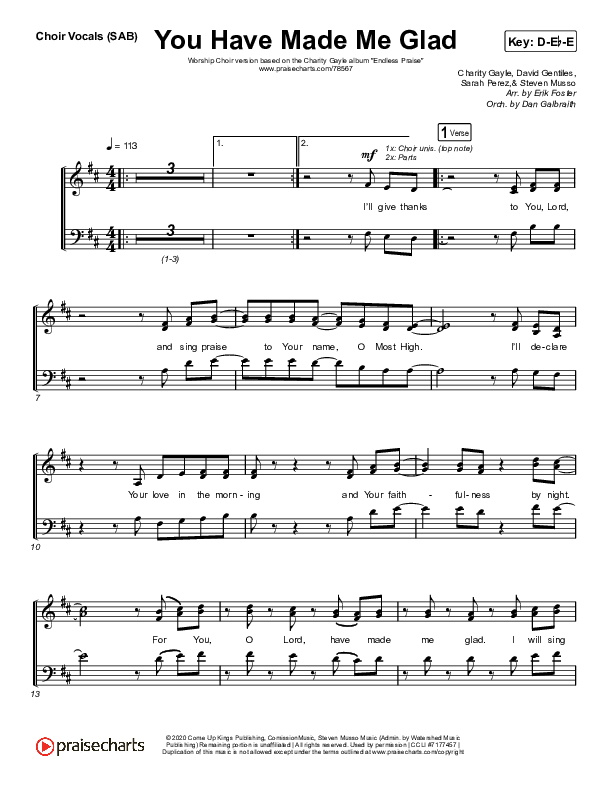 You Have Made Me Glad (Worship Choir SAB) Choir Sheet (SAB) (Charity Gayle / Arr. Erik Foster)